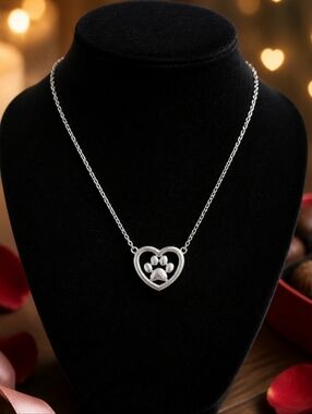 925 Sterling Silver | New Heart Paw Necklace with Adjustable Chain